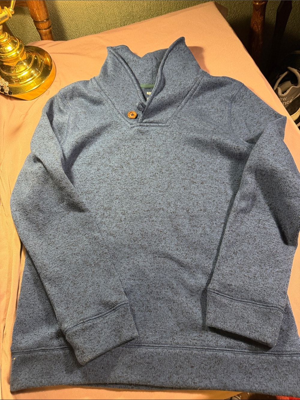 Sonoma Heathered Blue Cowl-Neck Sweater with Button